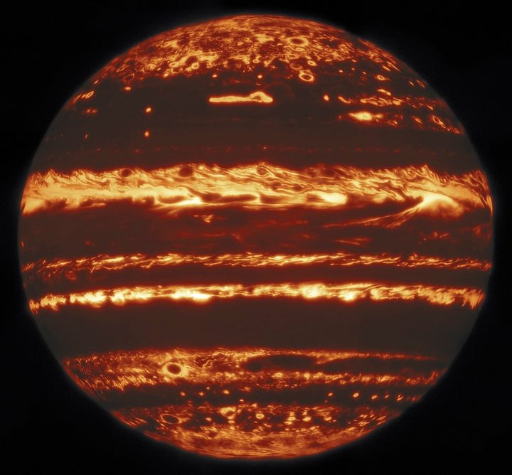 image showing the entire disk of Jupiter in infrared light