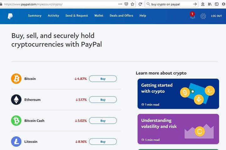 Image of PayPal MyAccount Crypto