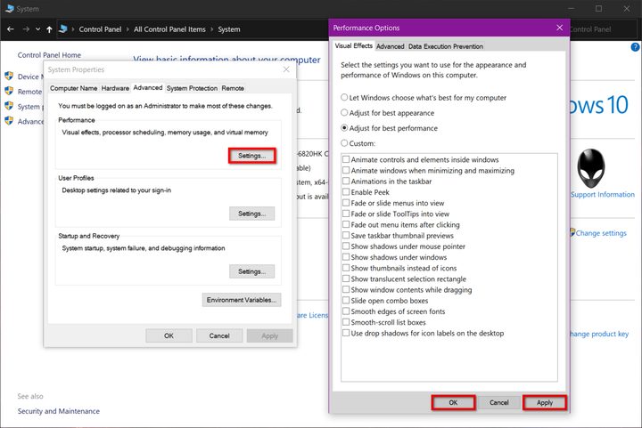 Performance Options Visual Effects