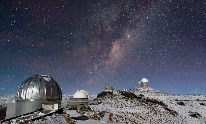 Milky Way shines over snowy La Silla