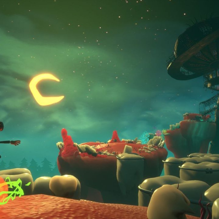 Raz standing on a psychic ball looking at the moon.
