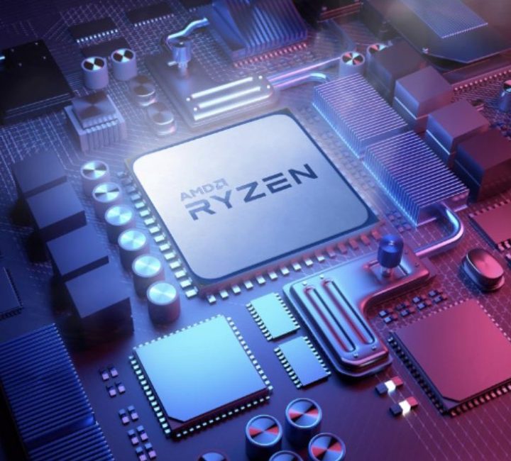 AMD Ryzen processor in a motherboard.
