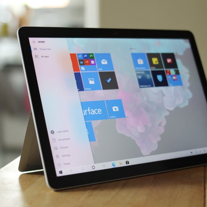 The Microsoft Surface Go 2 with apps on the screen.