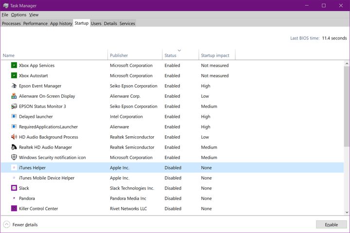 Task Manager Startup Disable iTunes