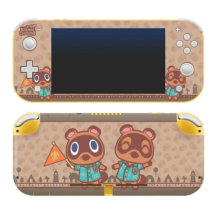 Switch Lite console skin featuring the Nook family.