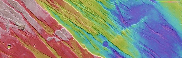Topographic view of Tempe Fossae on Mars