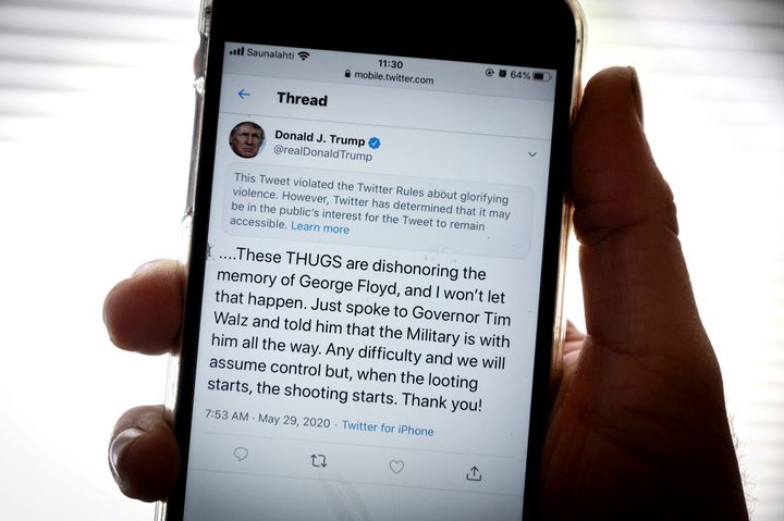 Trump tweet on a smartphone screen