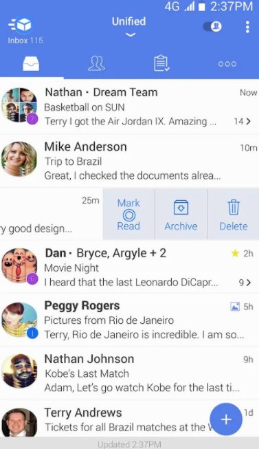 TypeApp swipe actions