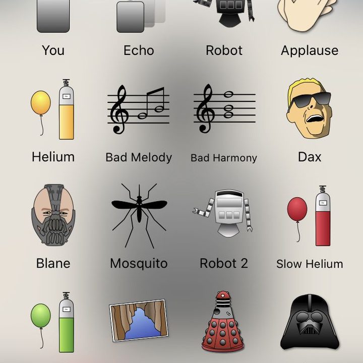 Screenshot of voice selection page in Voice Changer Plus app.
