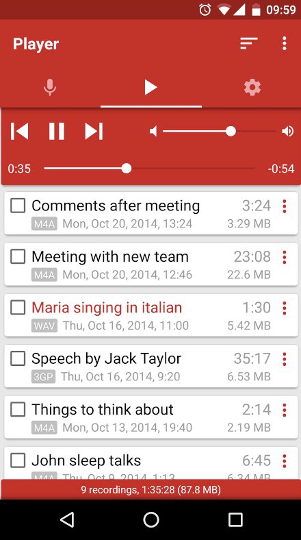 Voice recorder saved recordings.