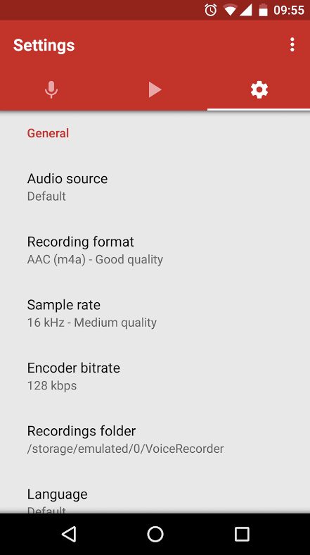 Voice recorder settings.