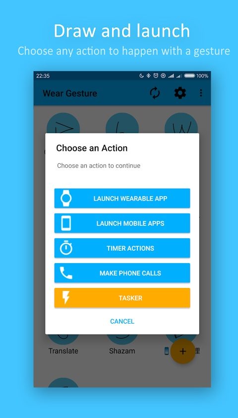 Some possible actions on Wear Gesture Launcher.