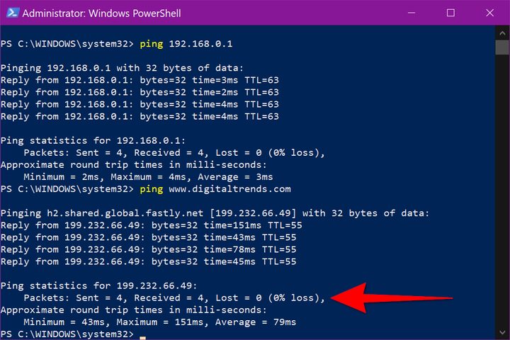 Windows PowerShell Ping DT
