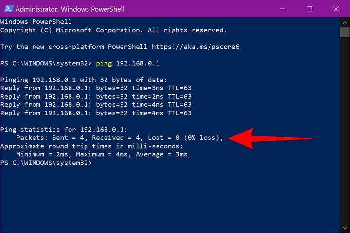 Windows PowerShell Show Packet Loss