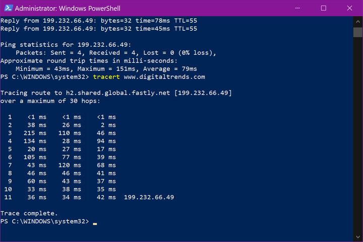 Windows PowerShell Tracert