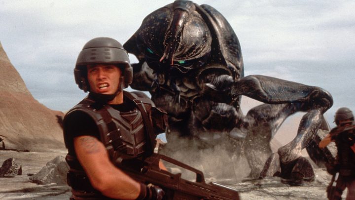 Casper Van Dien evades a Bug in "Starship Troopers."