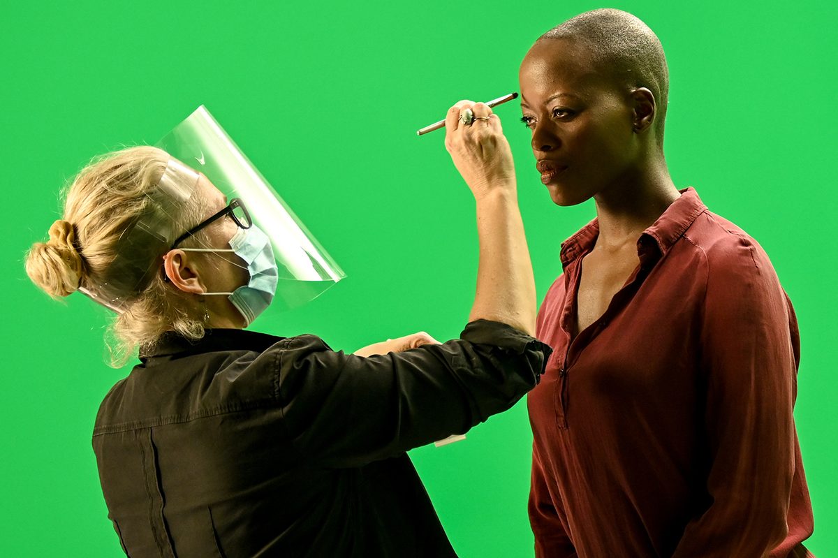 Actress and Makeup Artist on Movie Set