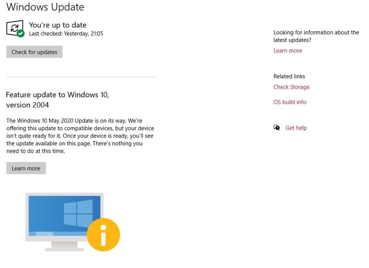 Windows May 2020 Update in unavailable for some users