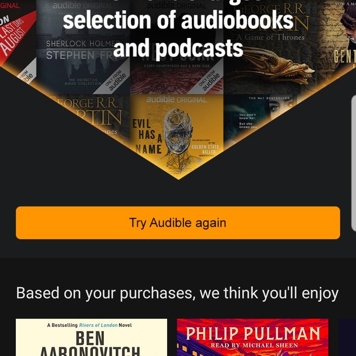 Screenshot of Audible app home page