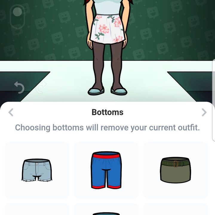 Screenshot of outfit choices in Bitmoji app.