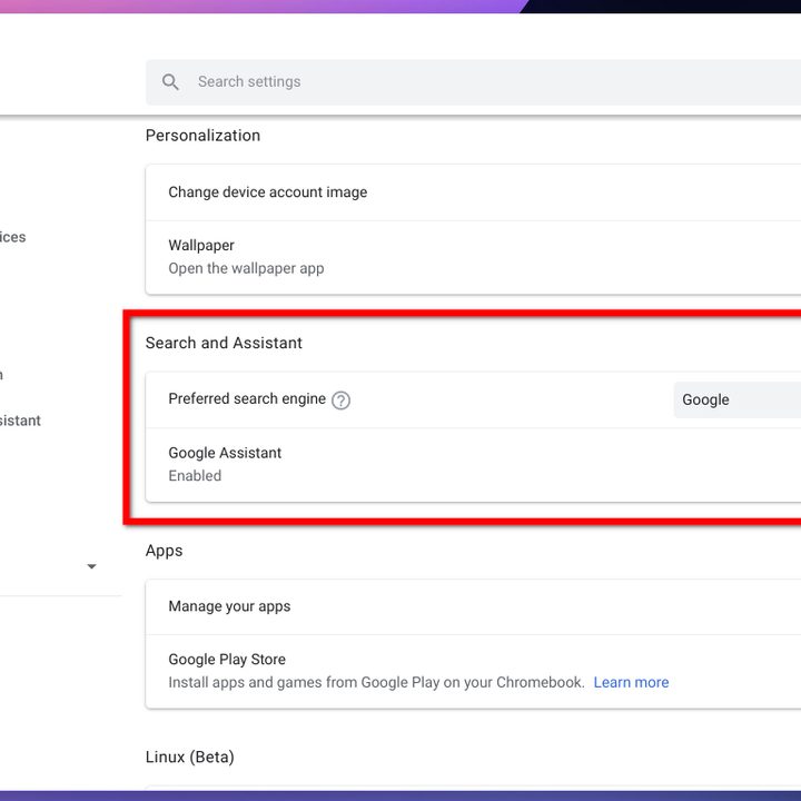 Chrome OS Google Assistant Setting