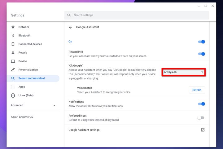 Chrome OS Ok Google Always On