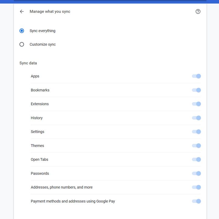 Chrome Sync Options