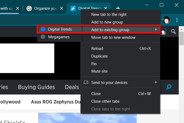 Chrome Tabs Group Add to Existing Group