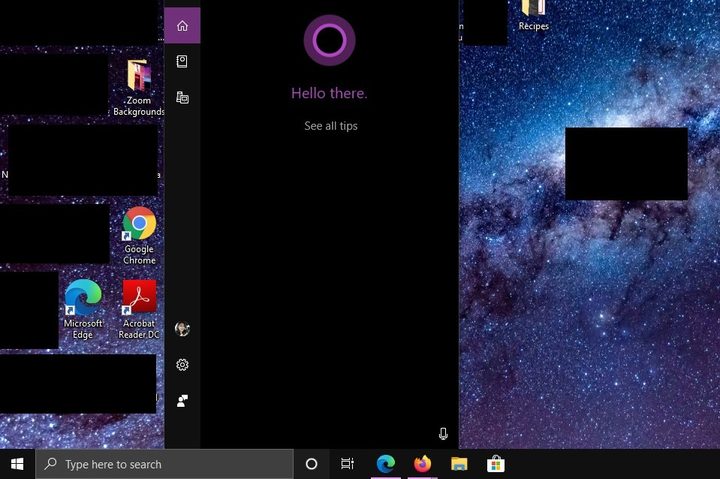 cortana home menu screen screenshot