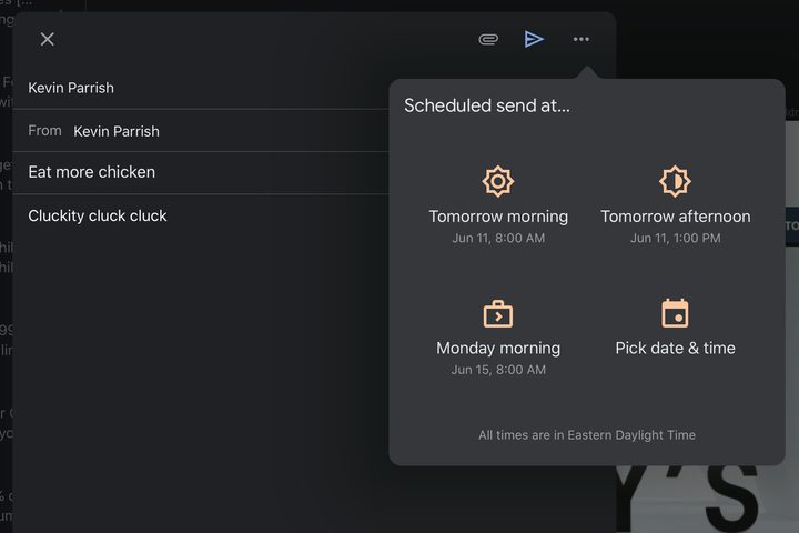 Gmail App TabletOS Schedule Message Dialog