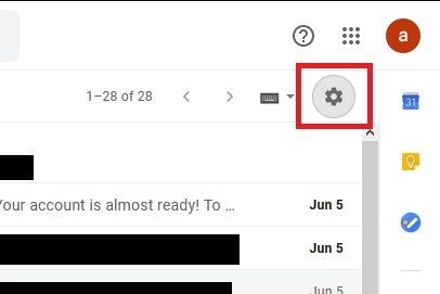 Gmail Theme settings gear icon screenshot