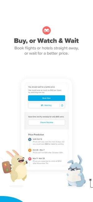 Screenshot of Hopper app Buy or watch and wait feature