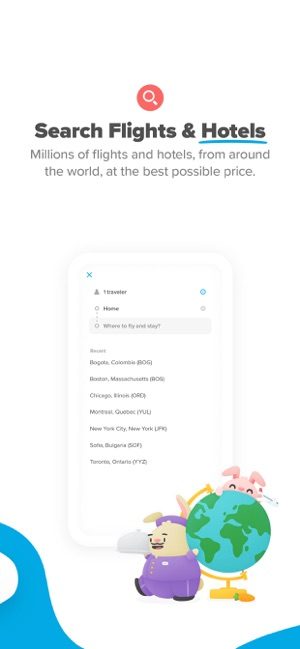 Screenshot of Hopper app hotel and flight search feature