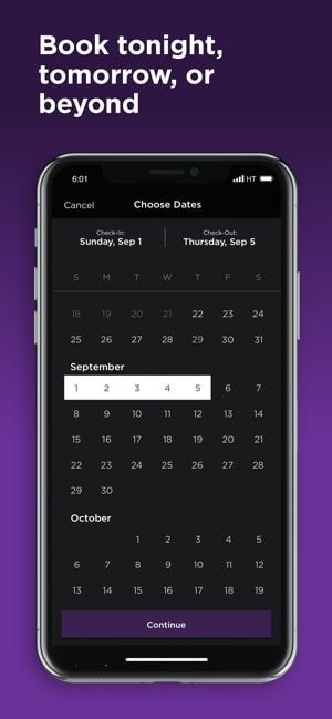 Screenshot of book a hotel feature on Hotel Tonight app