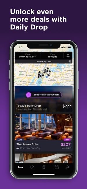 Screenshot of Daily Drop deals feature on Hotel Tonight app