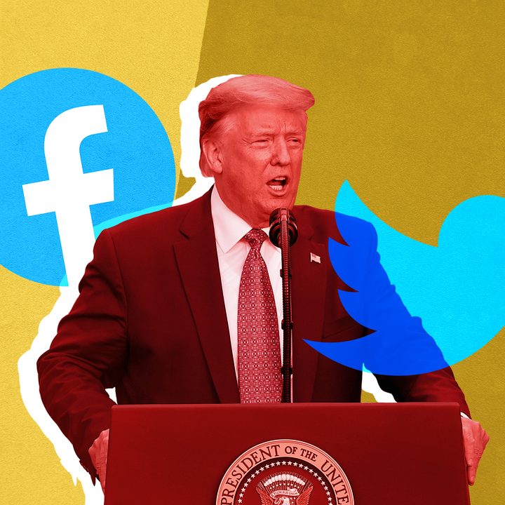 Trump with Facebook and Twitter logos stylized image
