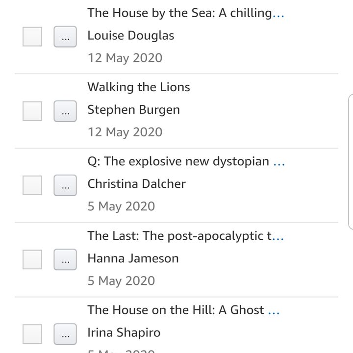 Screenshot of Kindle books list