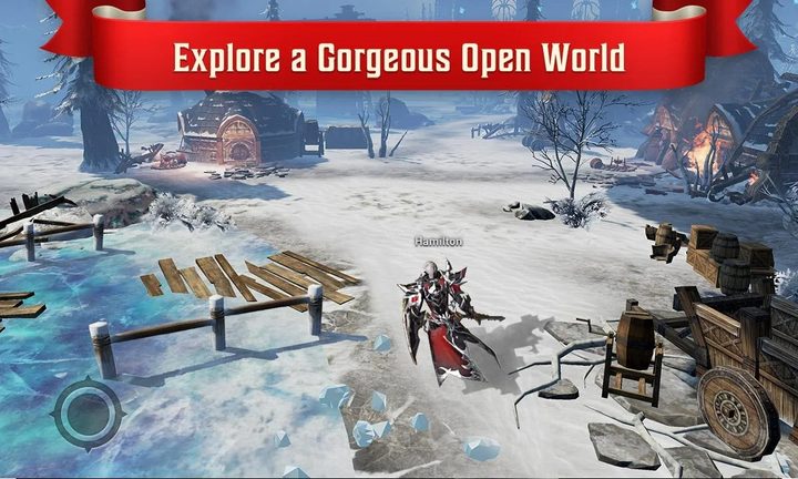 Lineage 2: Revolution character explores frozen lake.