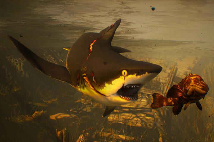 A shark eats a fish in Maneater