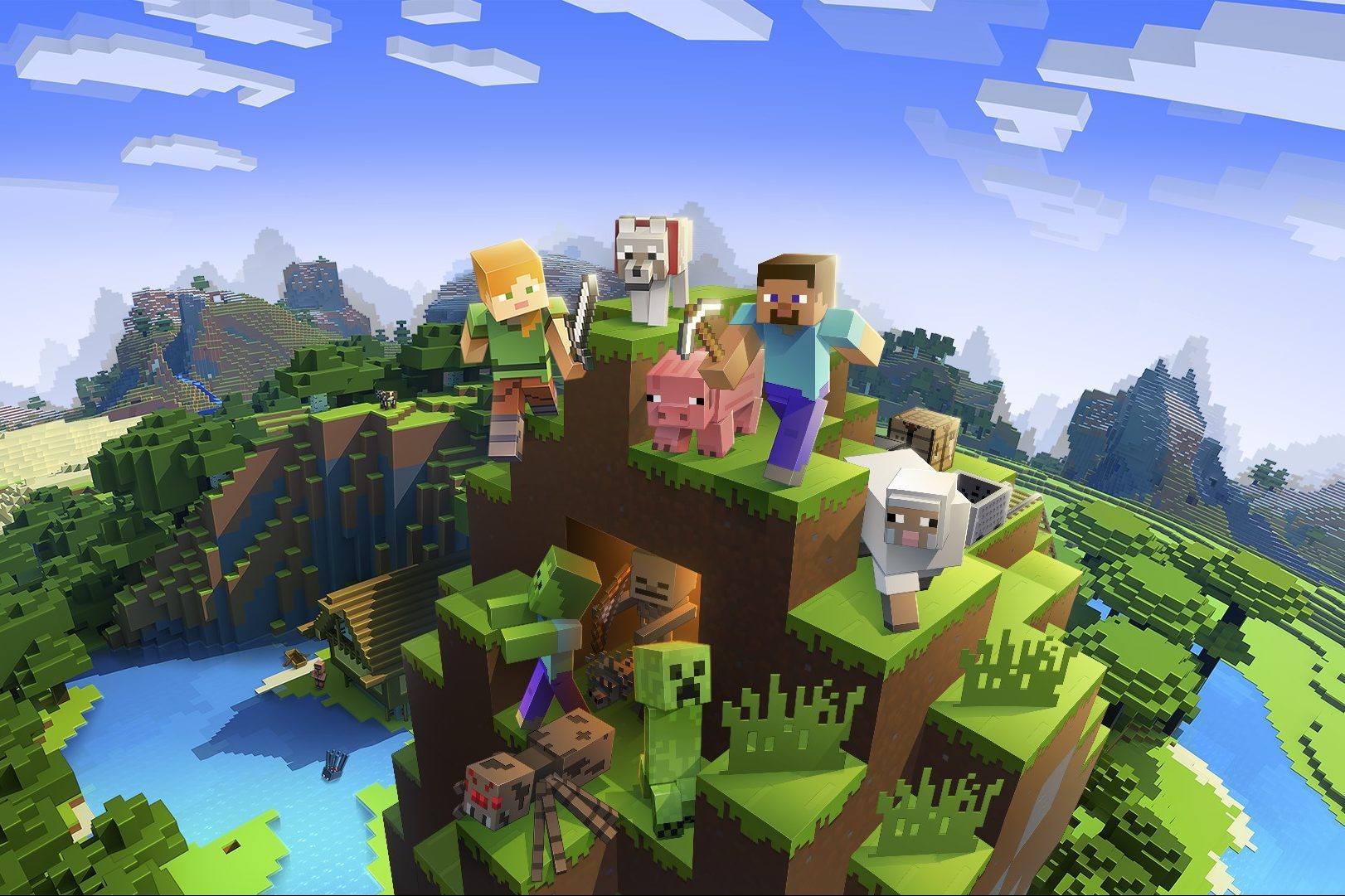 Characters walking in minecraft.