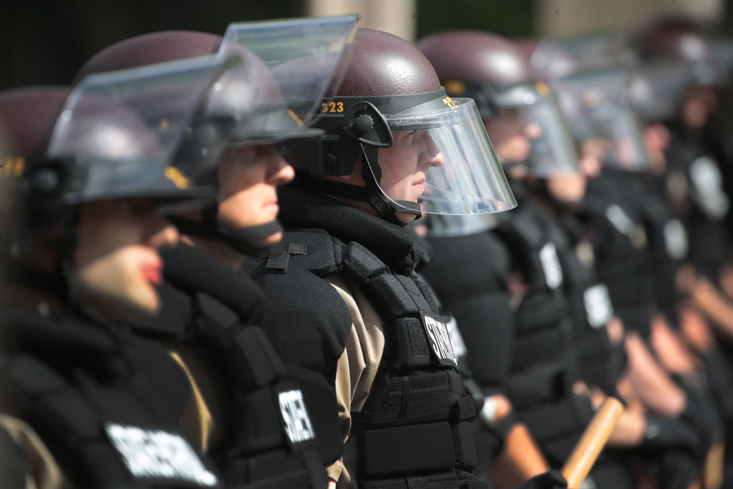 Minneapolis police at protest on the death of George Floyd