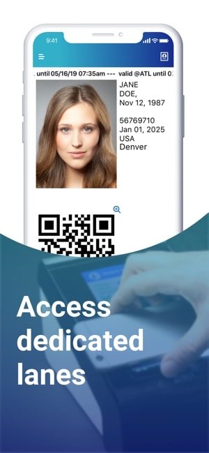 Screenshot of Access dedicated lanes on Mobile Passport app