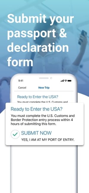 Screenshot of submit your passport and declaration form on Mobile Passport app