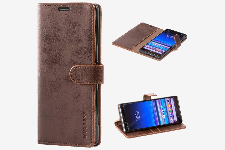 Mulbess Vintage Flip Leather Wallet Case in brown on the Sony Xperia 1 phone