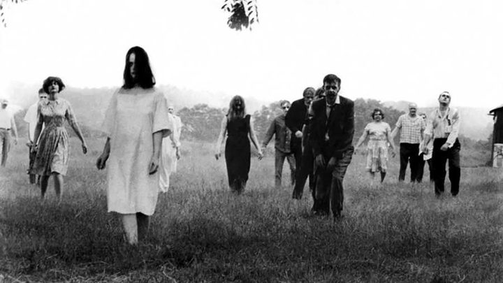 Zombies on a field in Night of the Living Dead.