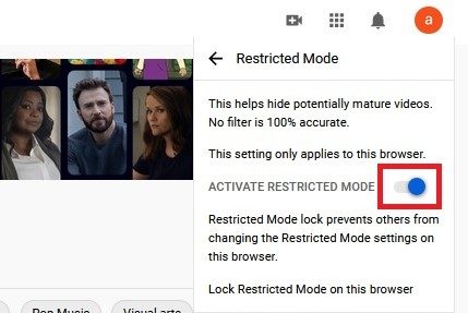 YouTube Restricted Mode desktop website menu