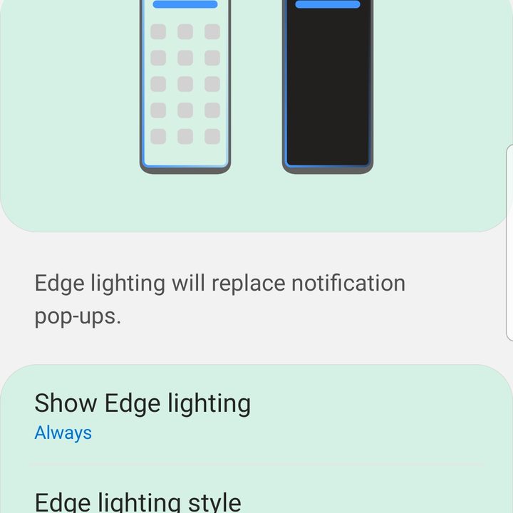 Screenshot of Edge Lighting menu on Samsung Galaxy S8