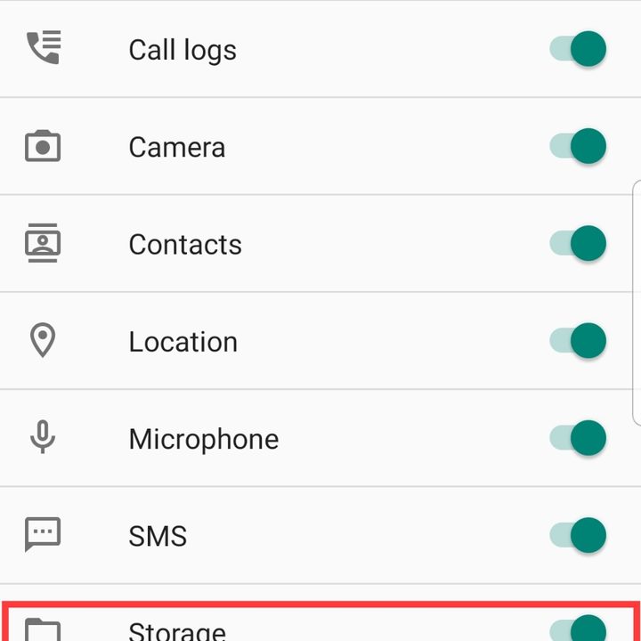 Screenshot of Samsung Galaxy S8 Google App Storage Permissions