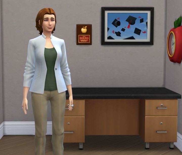 A teacher in The Sims 4.