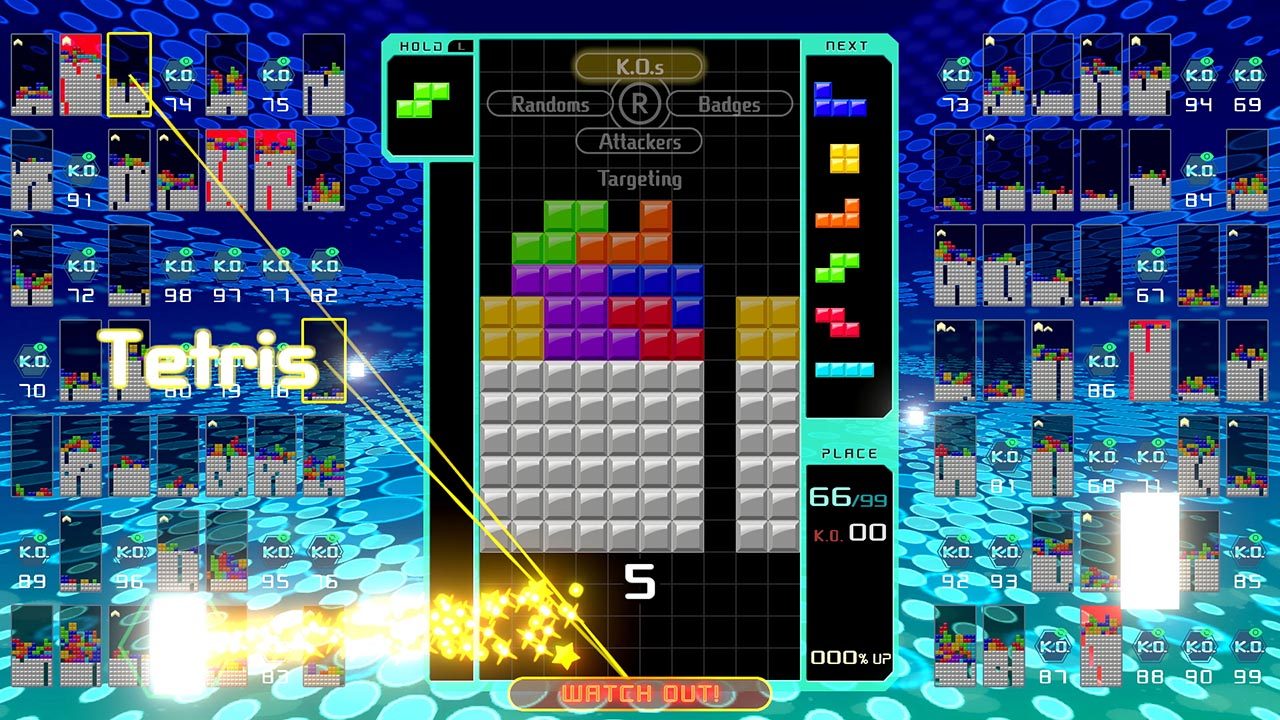 A game of Tetris is played in Tetris 99.